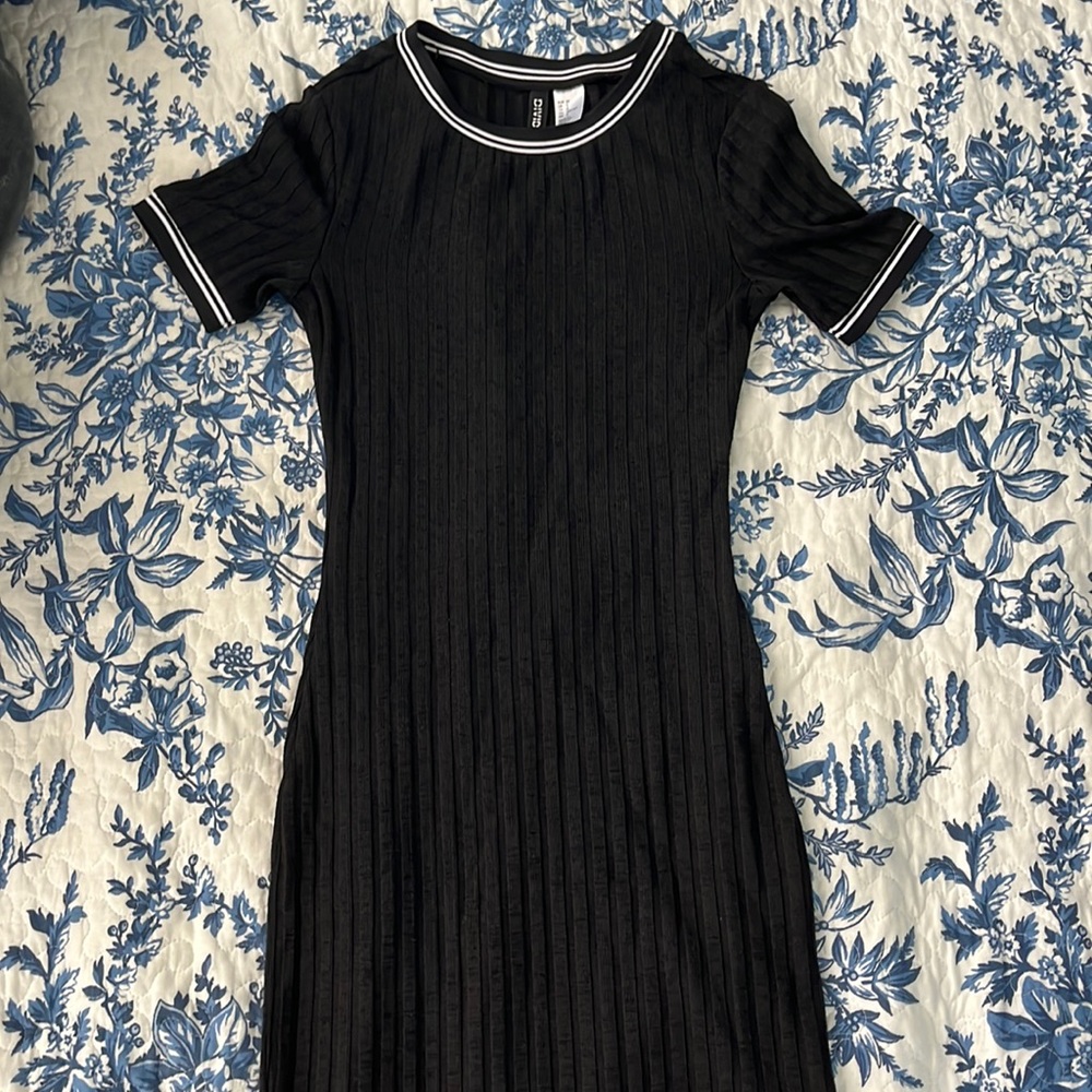 90s Grunge Ribbed Fitted Black Dress